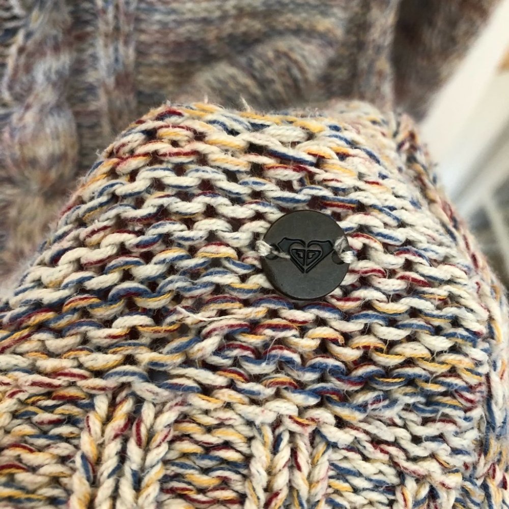 Roxy Blue Yellow Red Fisherman Cable Knit Sweater Size Small Striped - Picture 6 of 12
